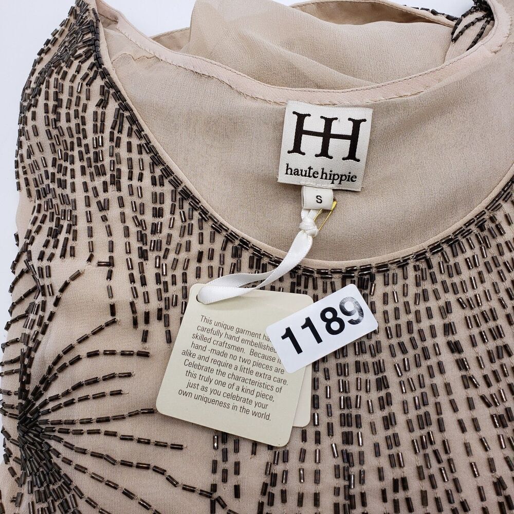 NWT Haute Hippie Blouse Womens Small Silk Beaded Embellished Tunic Top Boho - Picture 13 of 14